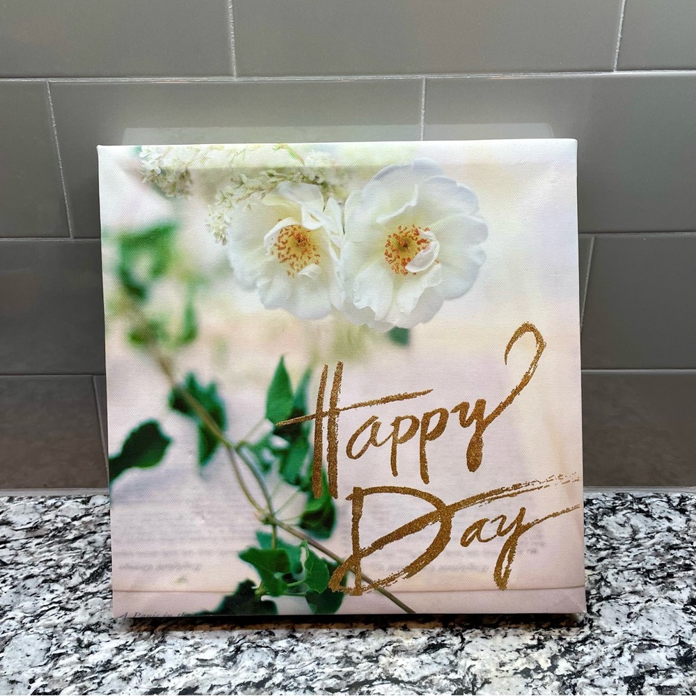 Floral Canvas Art with Gold Text